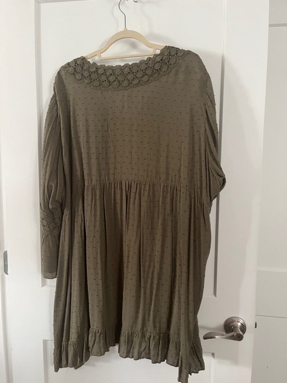 Tantrums Olive Green Crochet-Trim Three-quarter Sleeve Dress - Picture 3 of 6
